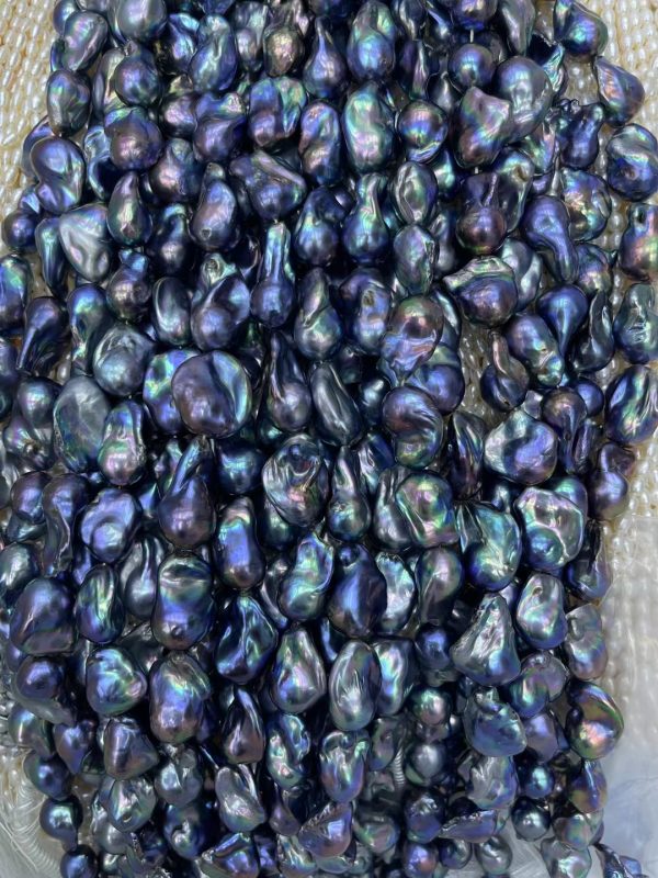 15-17x25-28mm Full Strand Natural Mauve Peacock Baroque Pearl Beads – Iridescent Color Wholesale - Image 3