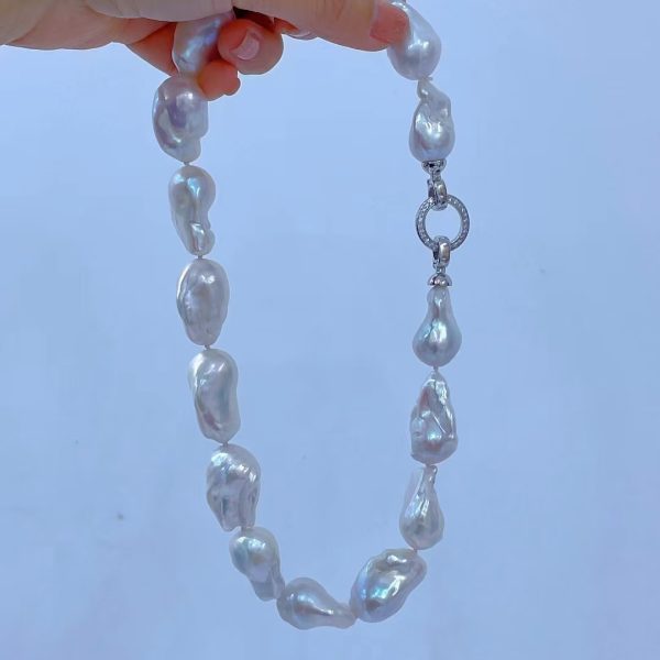 High end White Color Large Size Nucleated Flame Ball Shape Baroque Pearl Necklace Freshwater 100% Natural Pearls - Image 3
