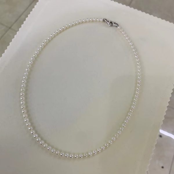 S925 AAA Freshwater Cultured White Round Pearls, 4mm 18" Strand Pearl Beads Necklace Pearls Necklace Jewelry for Brides and Bridesmaids - Image 2