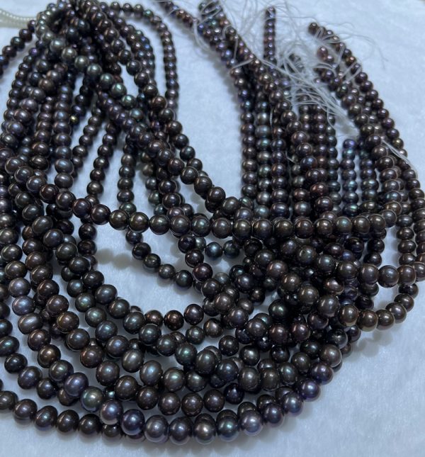 Natural black round 7mm cultured pearls Perfect for making a black pearl choker necklace and black pearl bracelets - Image 5