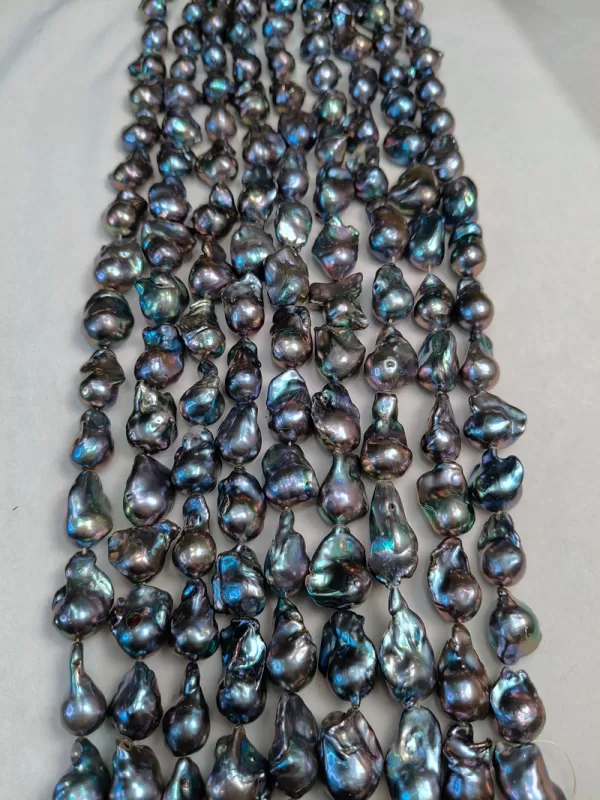 15-17x25-28mm Full Strand Natural Mauve Peacock Baroque Pearl Beads – Iridescent Color Wholesale - Image 7