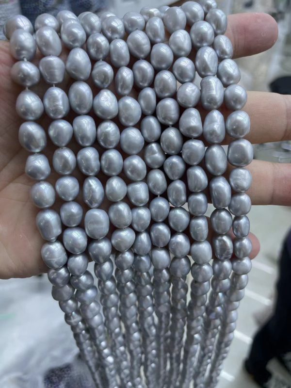 Loose freshwater baroque pearls grey nugget pearl beaded strands 16 inch 9-10mm wholesale - Image 3