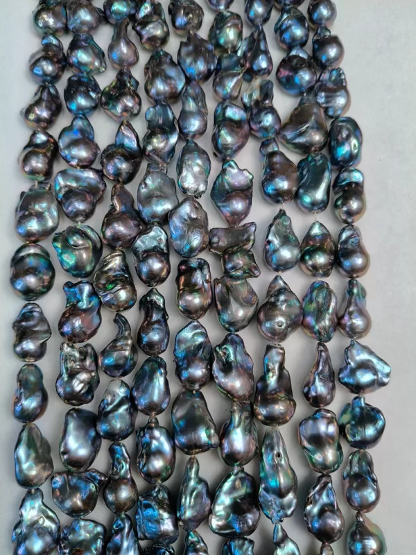 15-17x25-28mm Full Strand Natural Mauve Peacock Baroque Pearl Beads – Iridescent Color Wholesale - Image 10