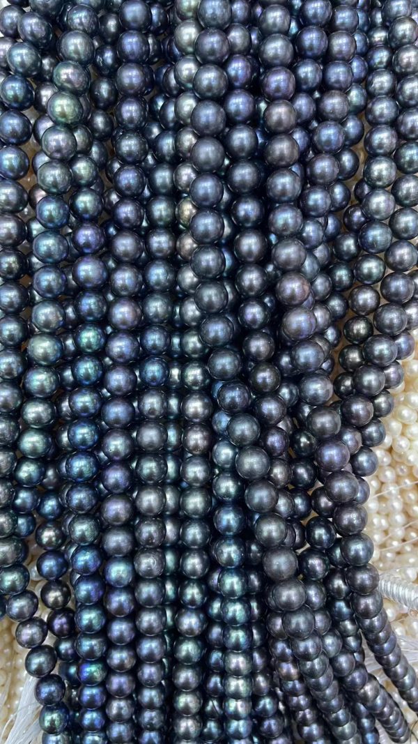 Pearl Peacock Green Real Pearl Necklace 8mm Round freshwater Beads Jewelry for Women - Image 3