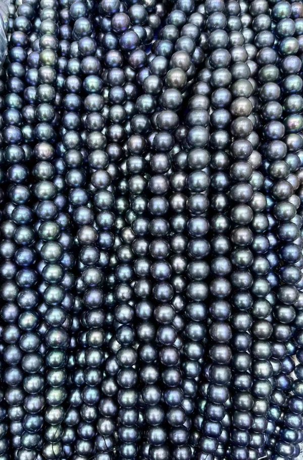 Pearl Peacock Green Real Pearl Necklace 8mm Round freshwater Beads Jewelry for Women