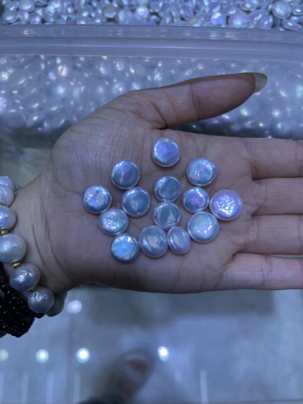 China Cultured baroque Freshwater Pearl 11-12mm no hole White round Coin loose Pearls wholesale 10pcs per lot - Image 4