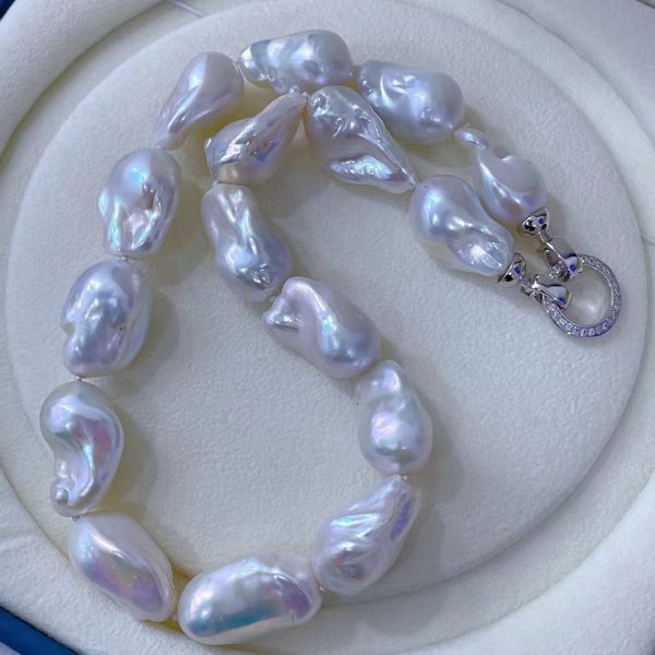 High end White Color Large Size Nucleated Flame Ball Shape Baroque Pearl Necklace Freshwater 100% Natural Pearls - Image 5