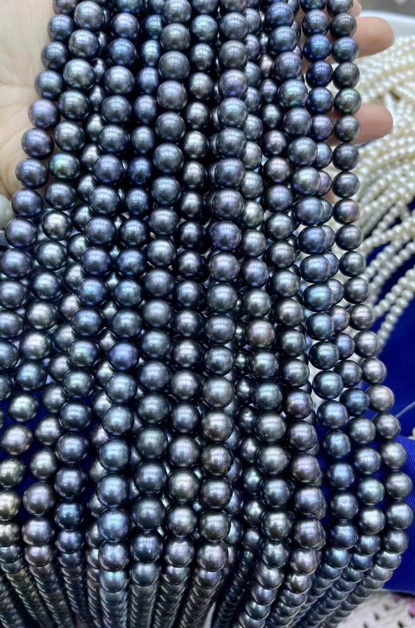 Pearl Peacock Green Real Pearl Necklace 8mm Round freshwater Beads Jewelry for Women - Image 5