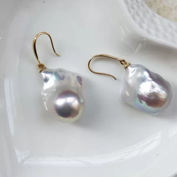sterling silver Large Baroque cultured PEARL DROPS  fine jewelry earrings - Image 3