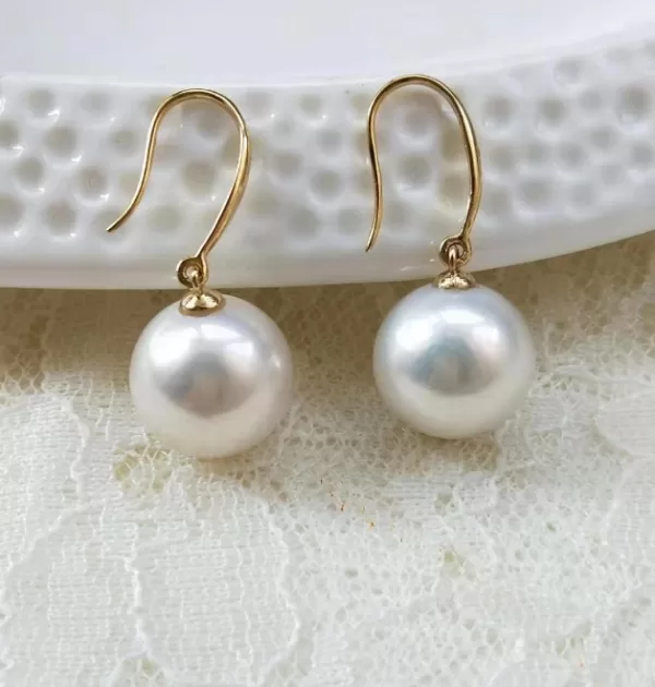 Edison white Freshwater 10-12mm Pearl Necklace and 10mm pearl earring stud set - Image 2