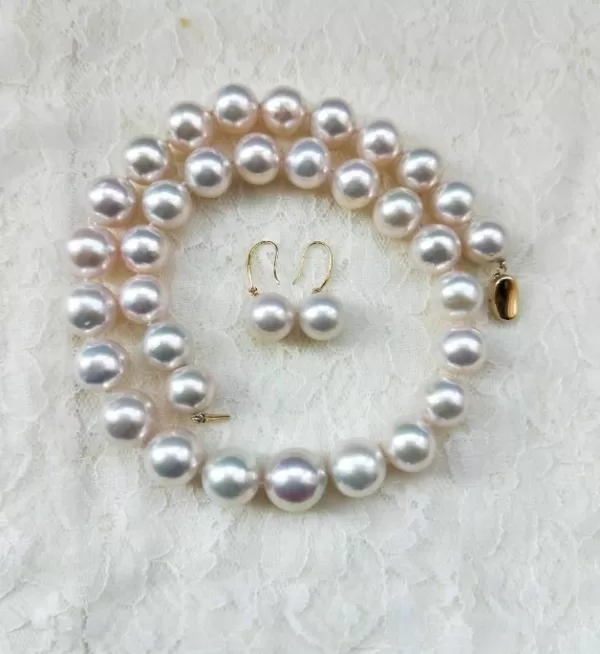Edison white Freshwater 10-12mm Pearl Necklace and 10mm pearl earring stud set