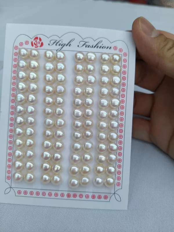 7mm white freshwater cultured pearl pairs for wholesale ,48 pairs per card,price per pair - Image 6