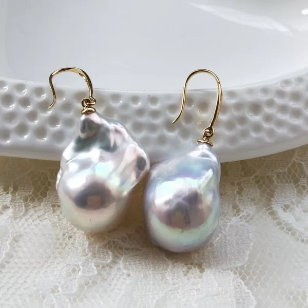 sterling silver Large Baroque cultured PEARL DROPS  fine jewelry earrings - Image 6
